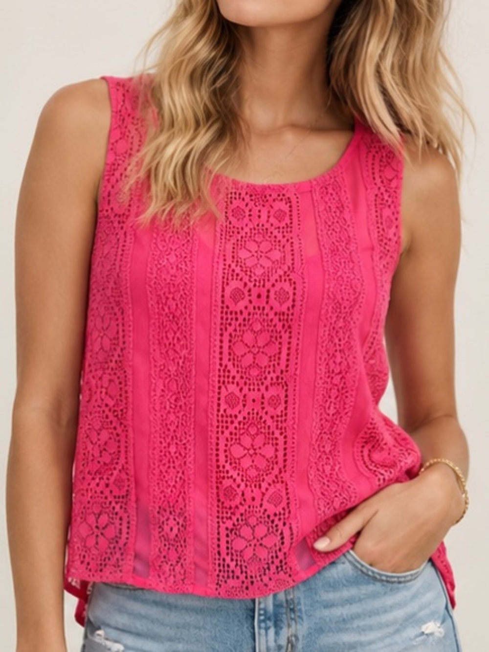 Abercrombie & Fitch Pink Crochet Lace Sleeveless Top XS Y2K